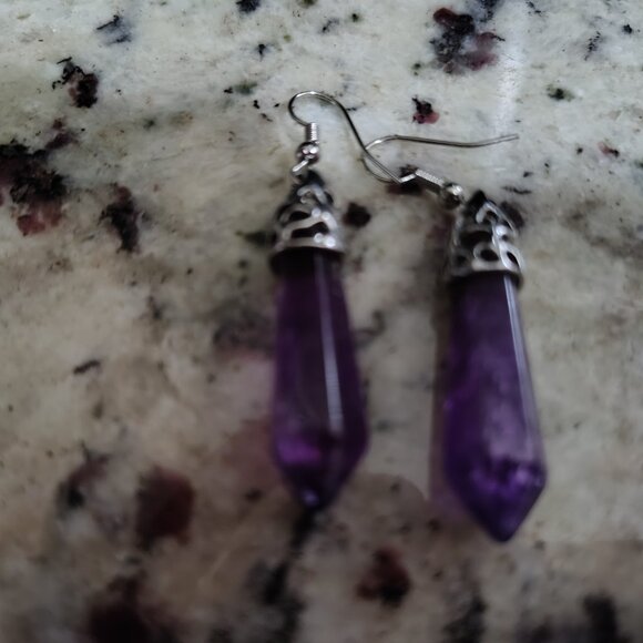 Amethyst Glass Earrings - Picture 6 of 6